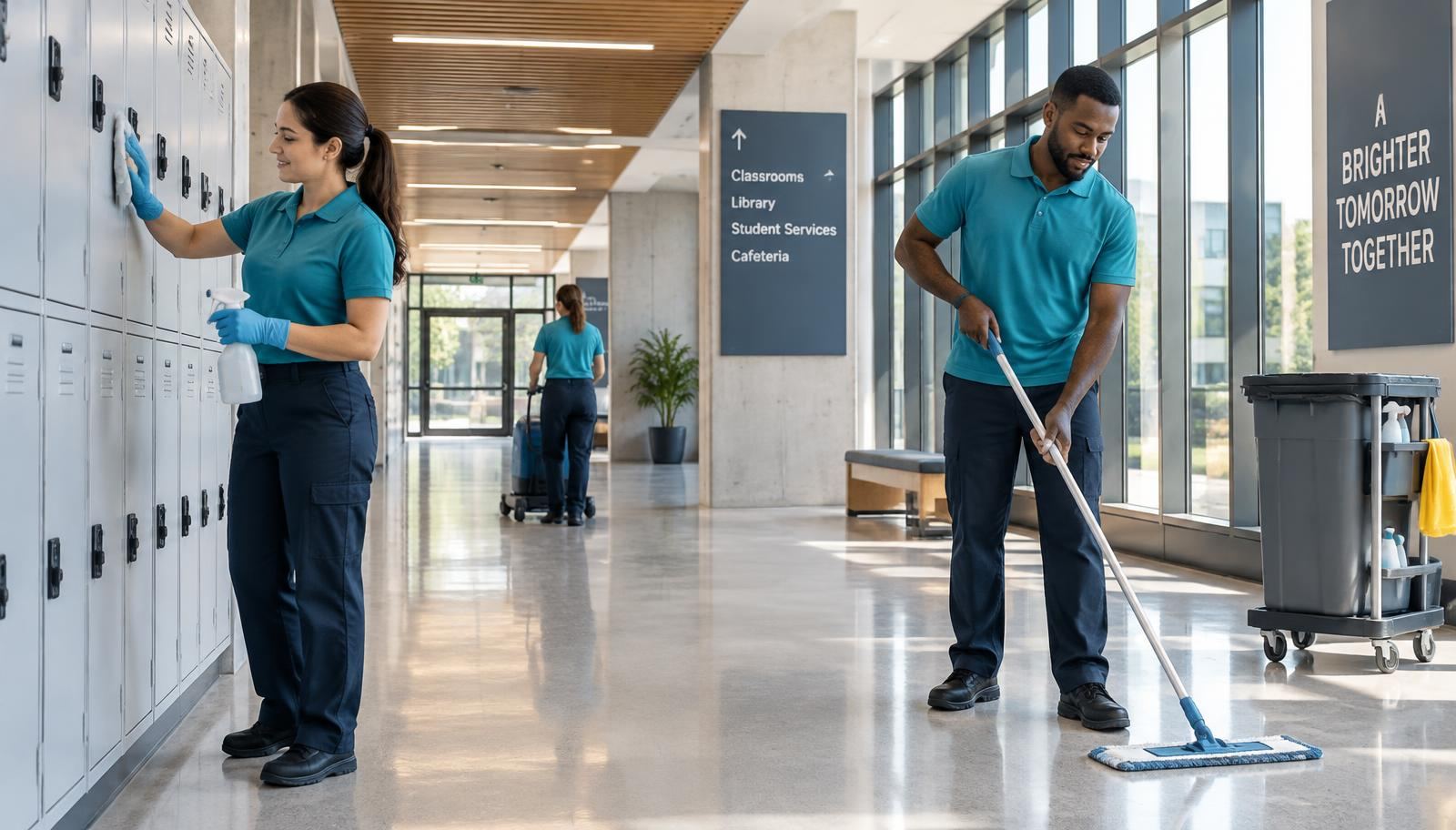 Belvedere cleaning team maintaining a university corridor