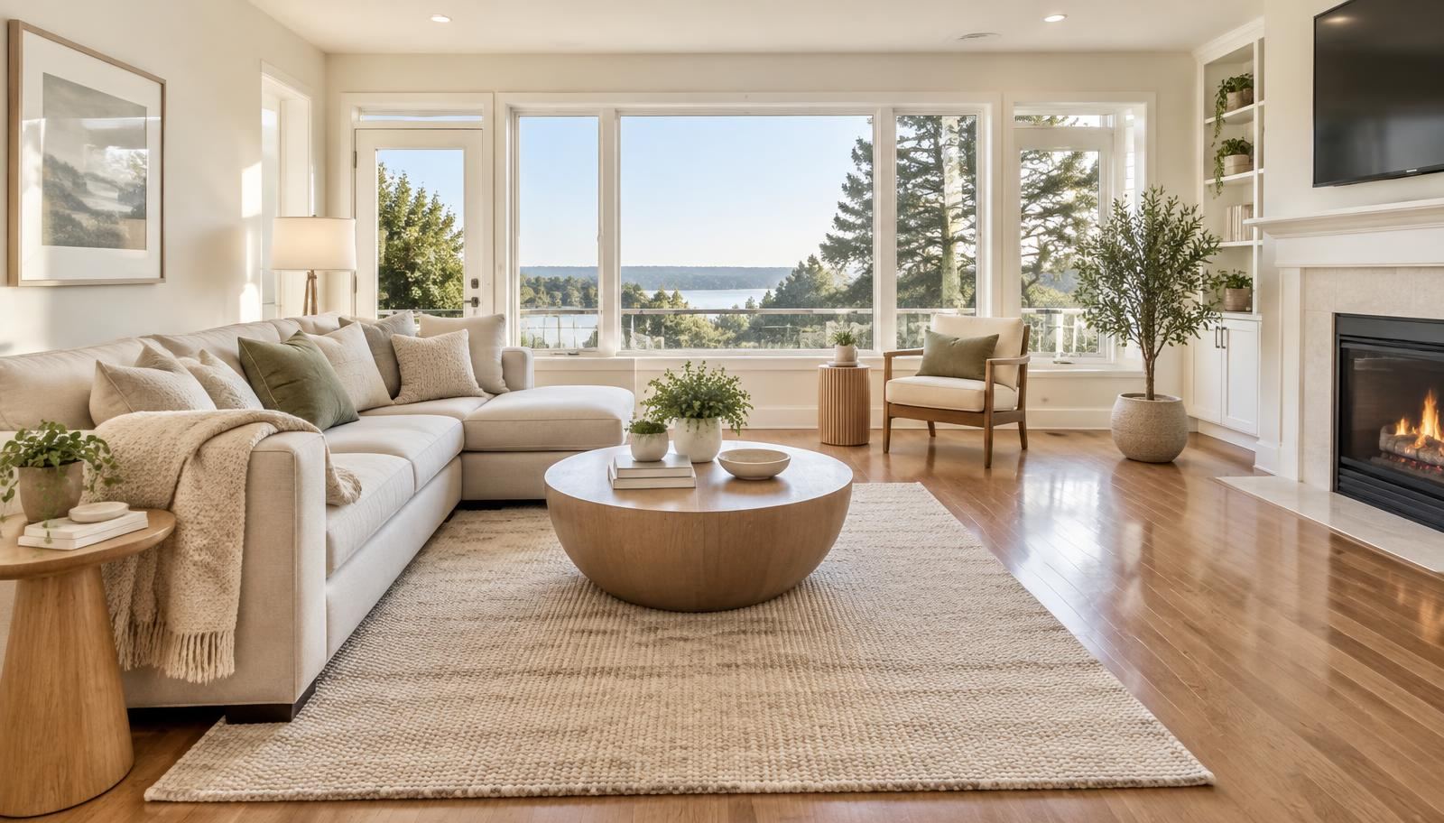 Clean, bright family living room